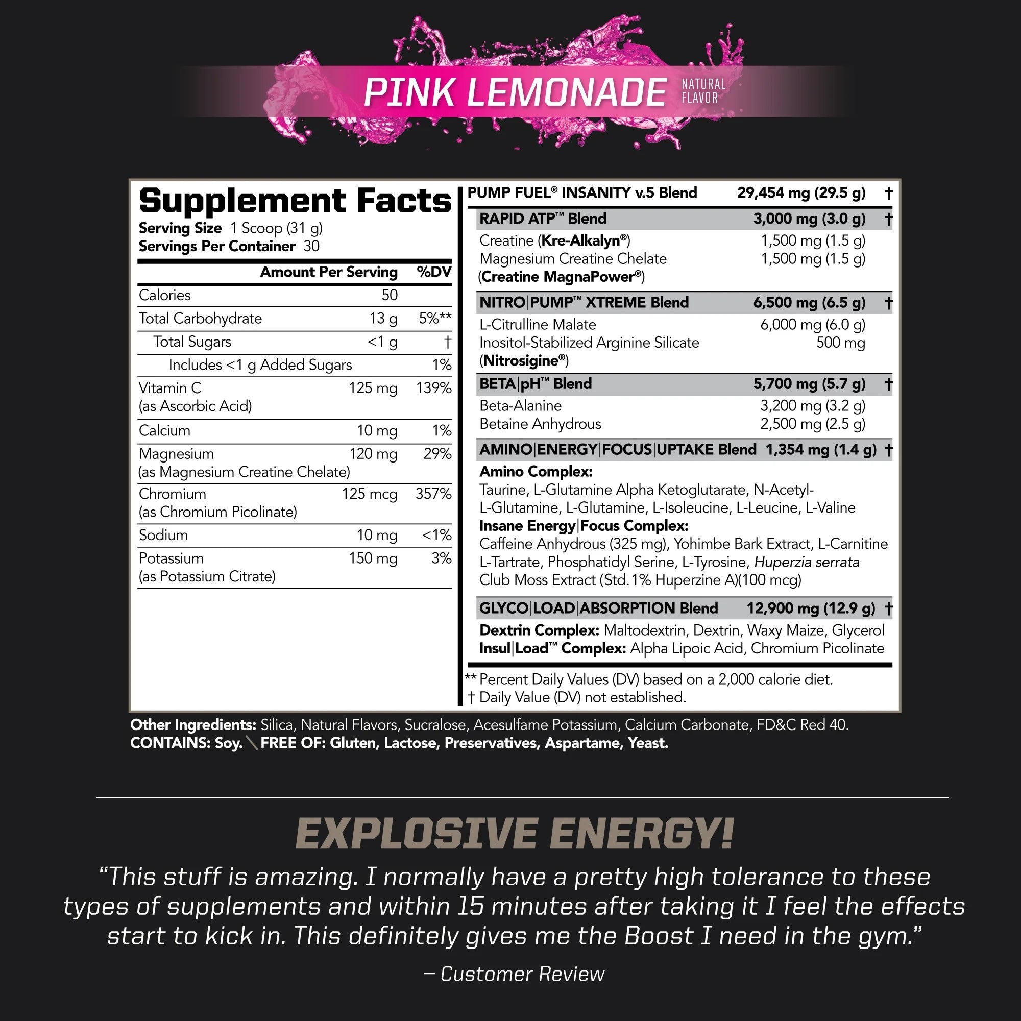 Electric Pink Lemonade Pre Workout Drink, 30 Servings L112429