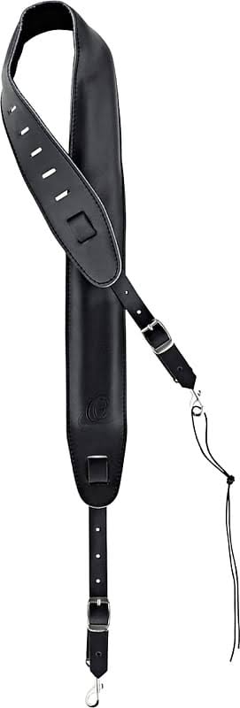 Black Deluxe Padded Leather Banjo Strap with Chrome Carabiners J14264