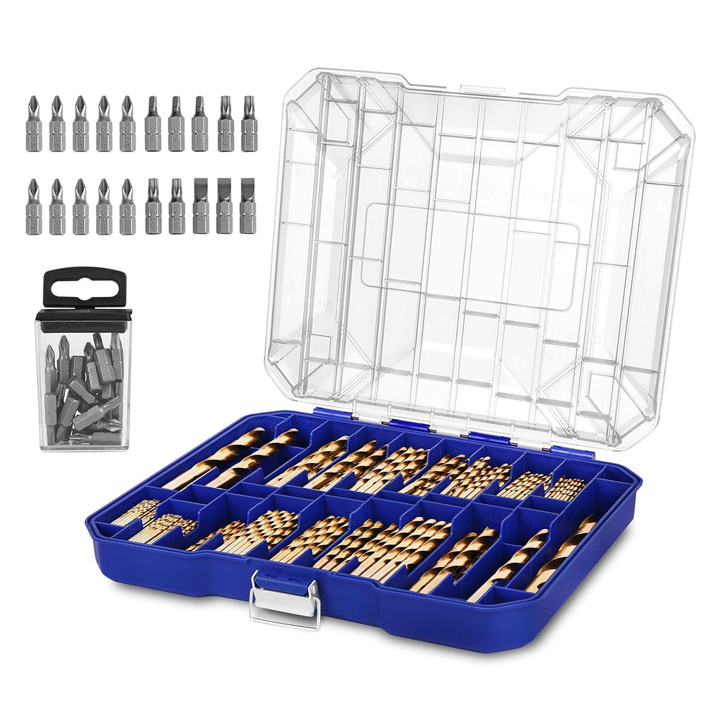 276 Piece Titanium Twist Drill Bit Set with S2 Bits, High Speed Steel D906