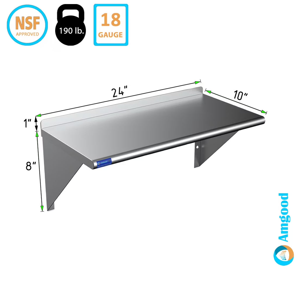 24" Long x 10" Deep Stainless Steel Wall Shelf M712