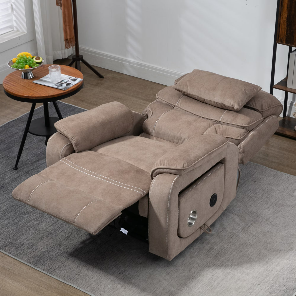 Lay Flat Recliner with Tabletop, Wireless Phone Charger, Cup Holder & Lumbar Pillow, Dual Motor Lift Chair, 400 lbs Capacity L77540