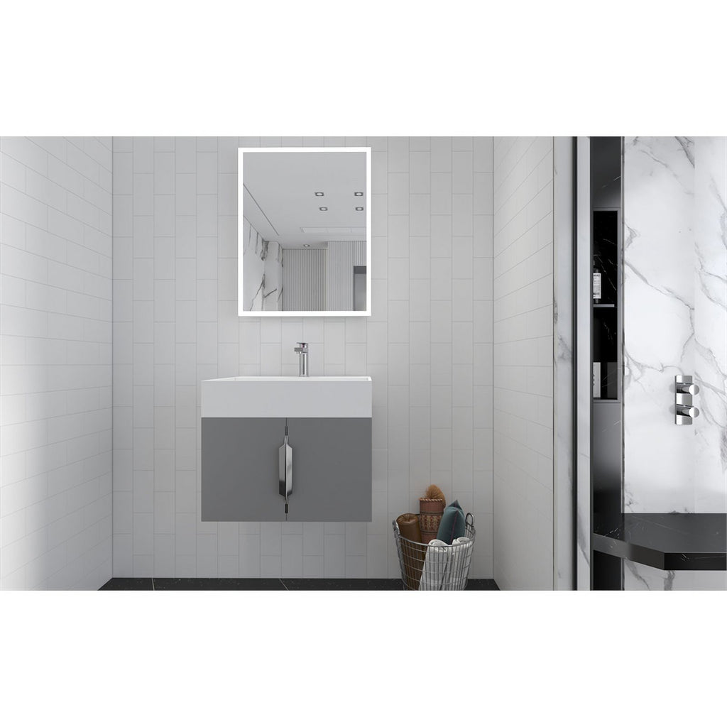 Gray Wood Floating Vanity with White Top L10464