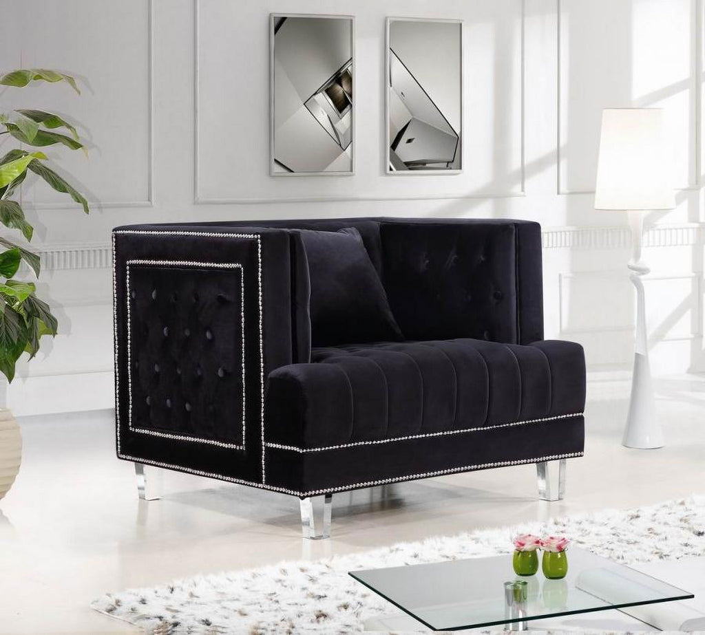 Black Velvet Fabric Acrylic Legs Set 3 Pcs X83278