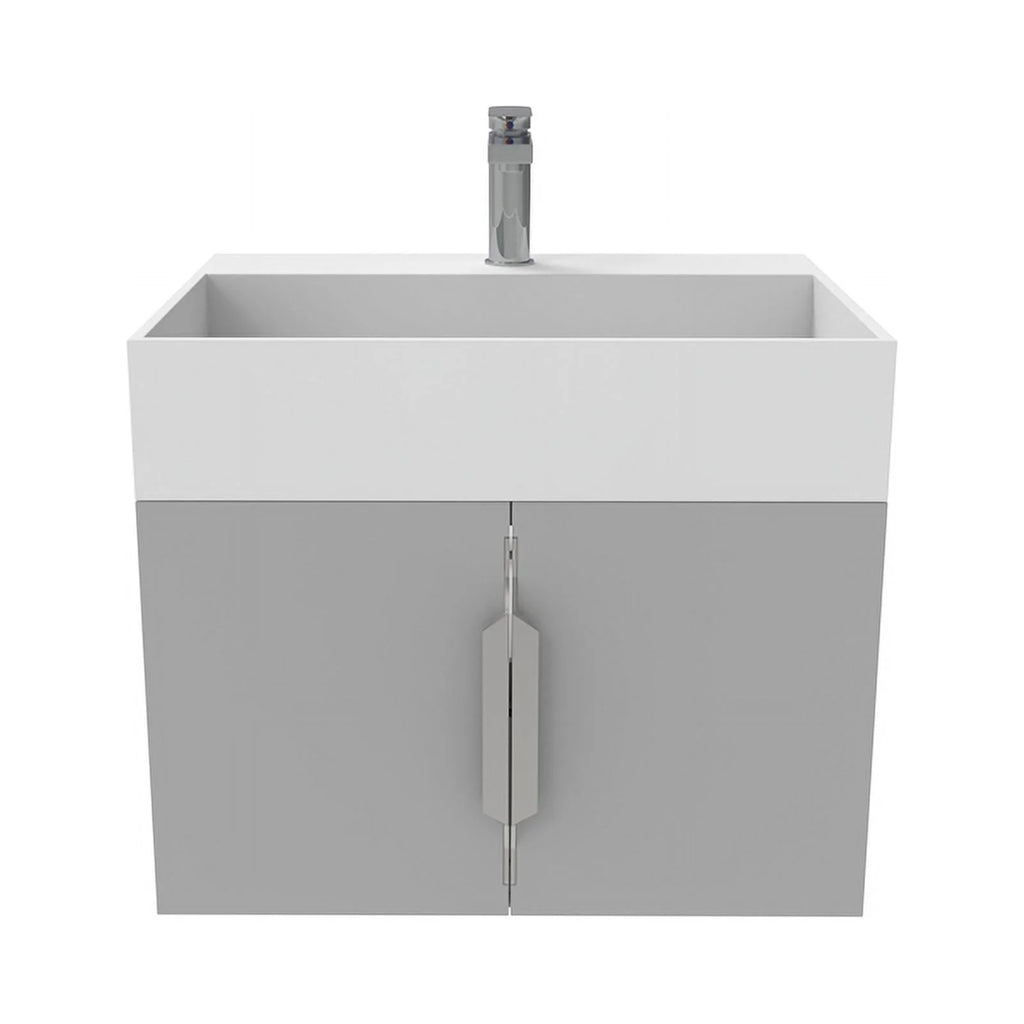 Gray Wood Floating Vanity with White Top L10464