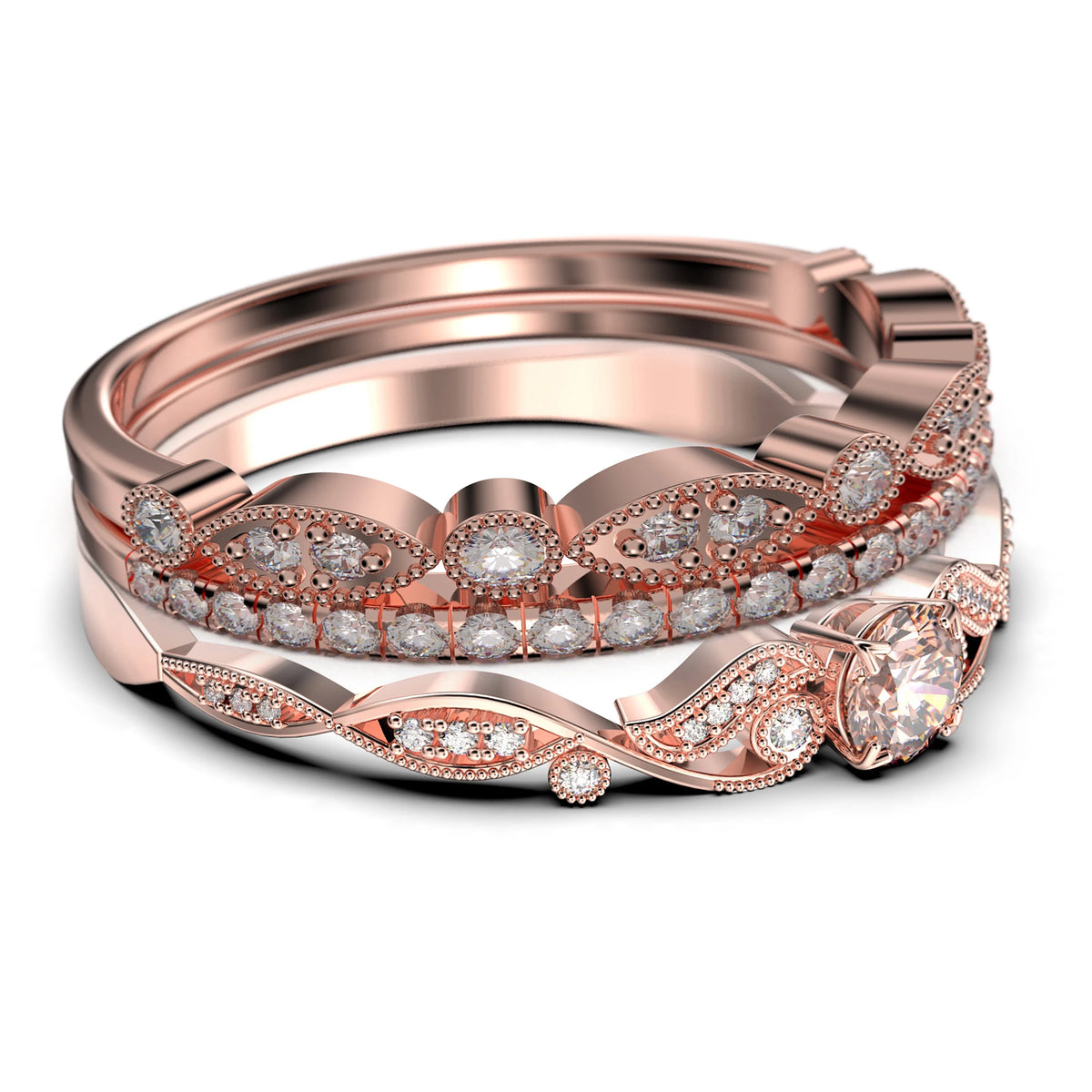 1.75 Carat Round Cut Morganite And Diamond Moissanite Engagement Ring in 10k Solid Rose Gold J511