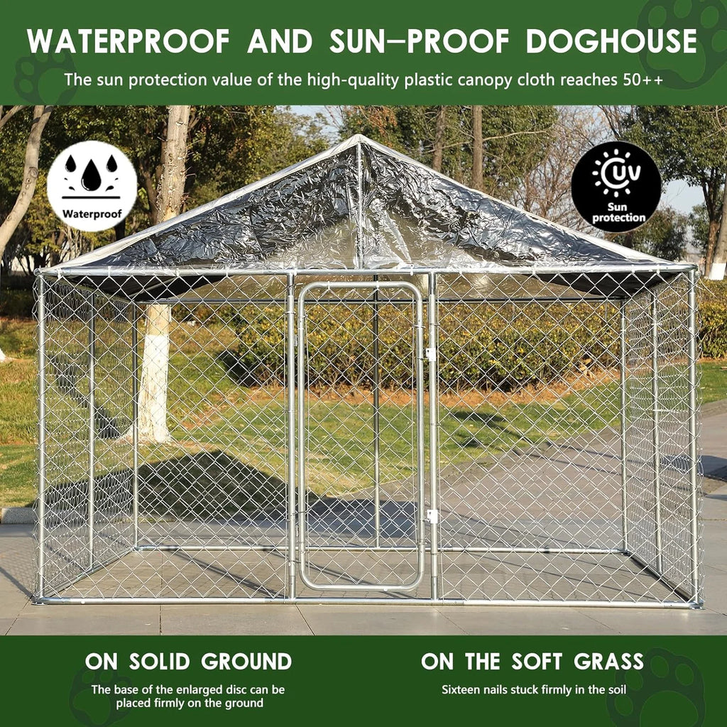 118'' L x 118'' W x 83'' H Galvanized Steel Dog Kennel with Lockable Door Q30862