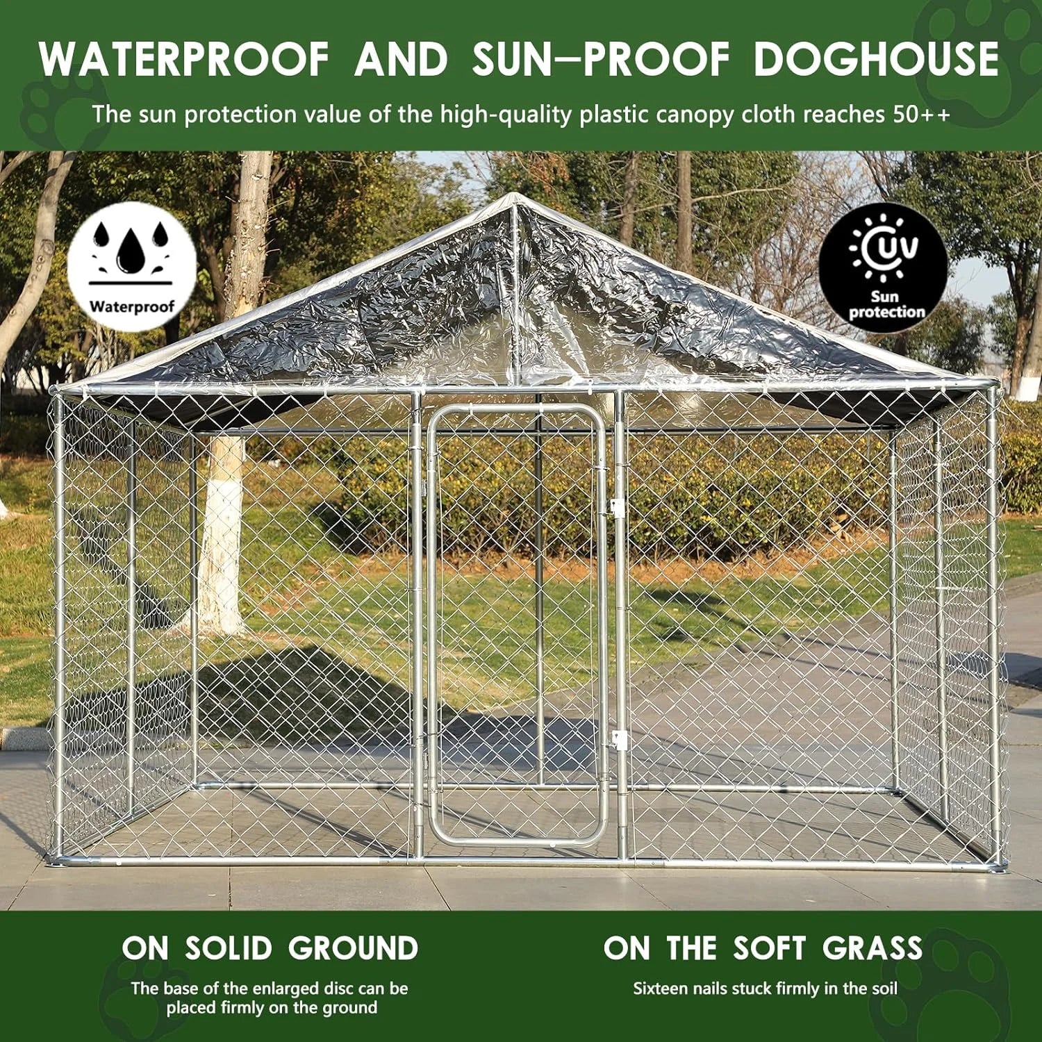 118'' L x 118'' W x 83'' H Galvanized Steel Dog Kennel with Lockable Door Q30862
