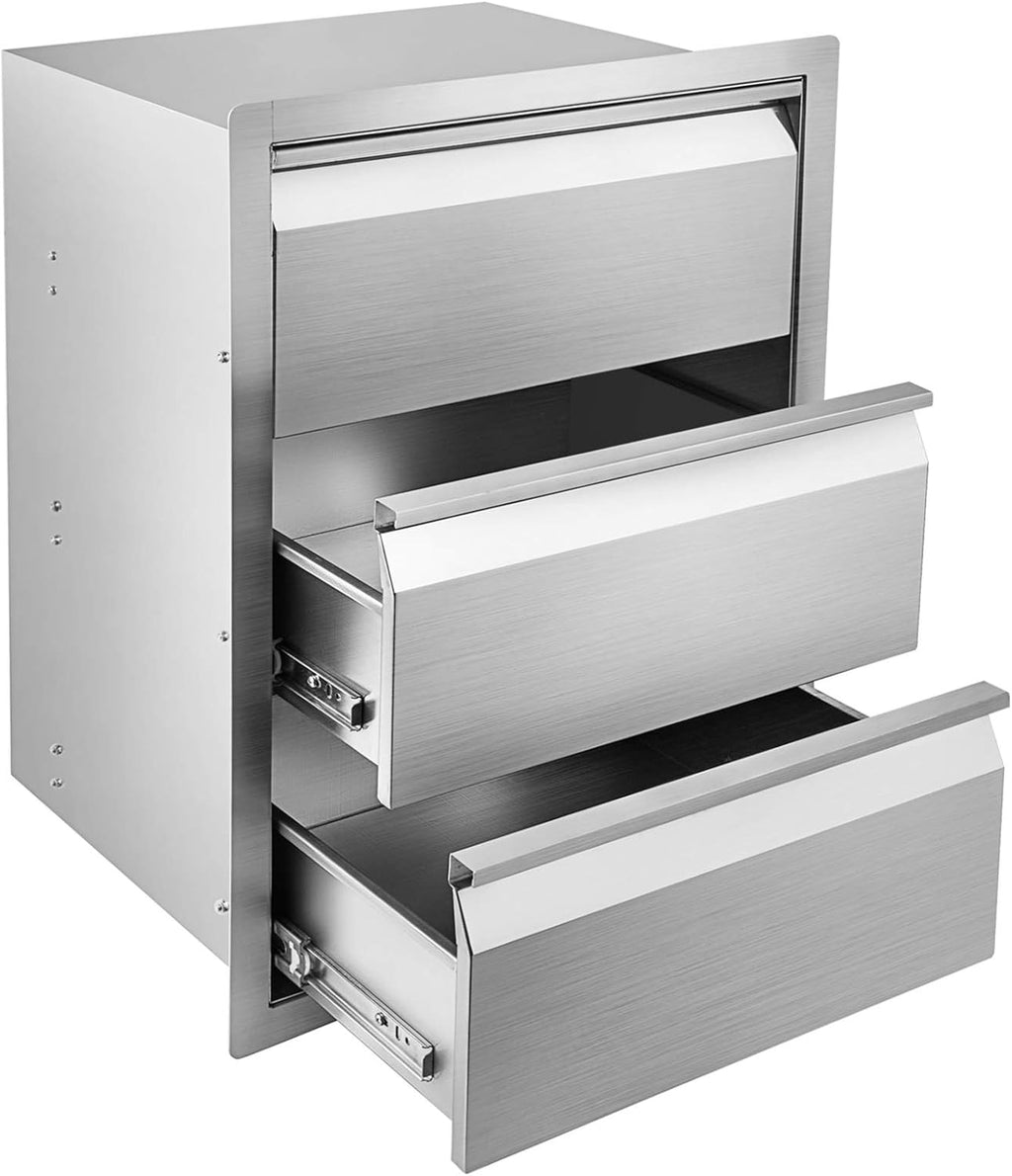 Stainless Steel Double Access BBQ Drawers Box Frame Style Flush Mount Outdoor Kitchen Storage Double Drawers P943906