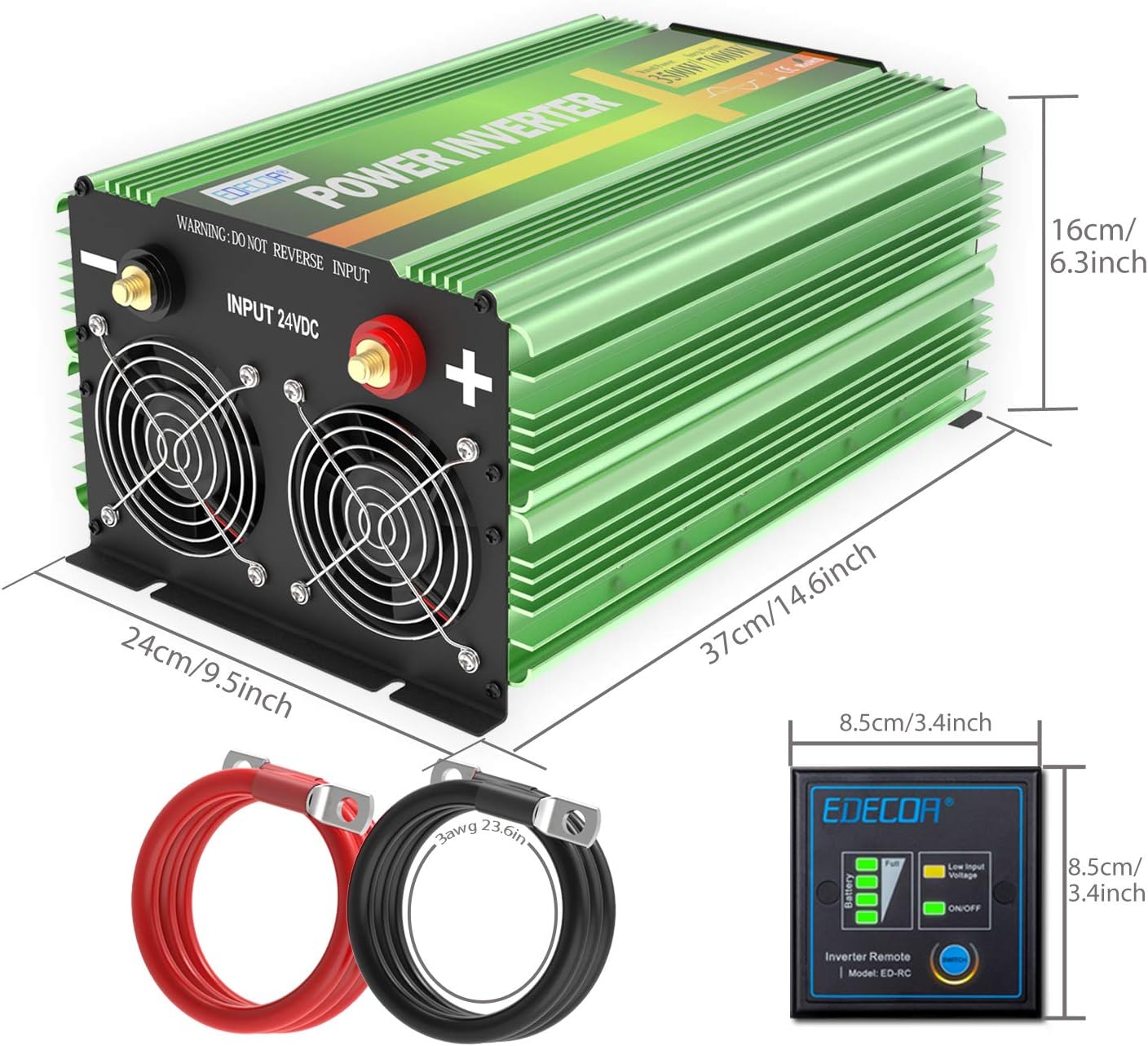 24V Pure Sine Wave Power Inverter 3500W DC to AC 110V 120V 4 AC Outlets with LCD Display and Remote Controller F421