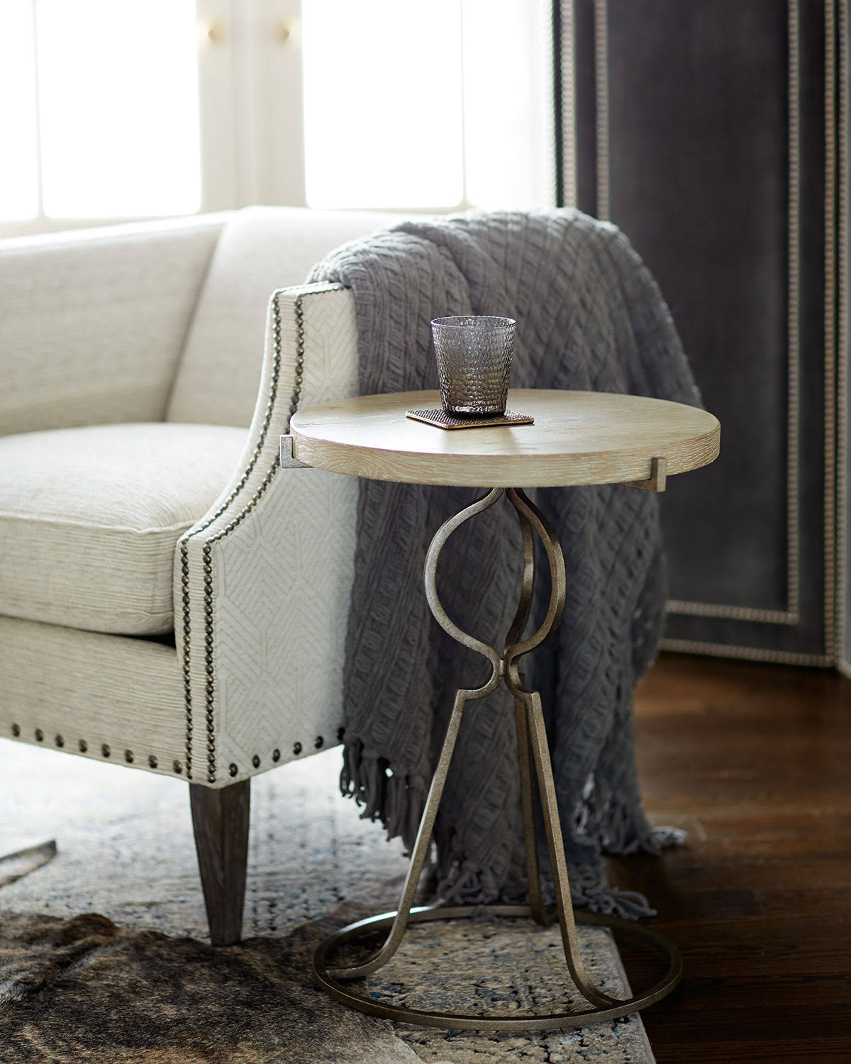 Rustic Patina Sand Round End Table E1559