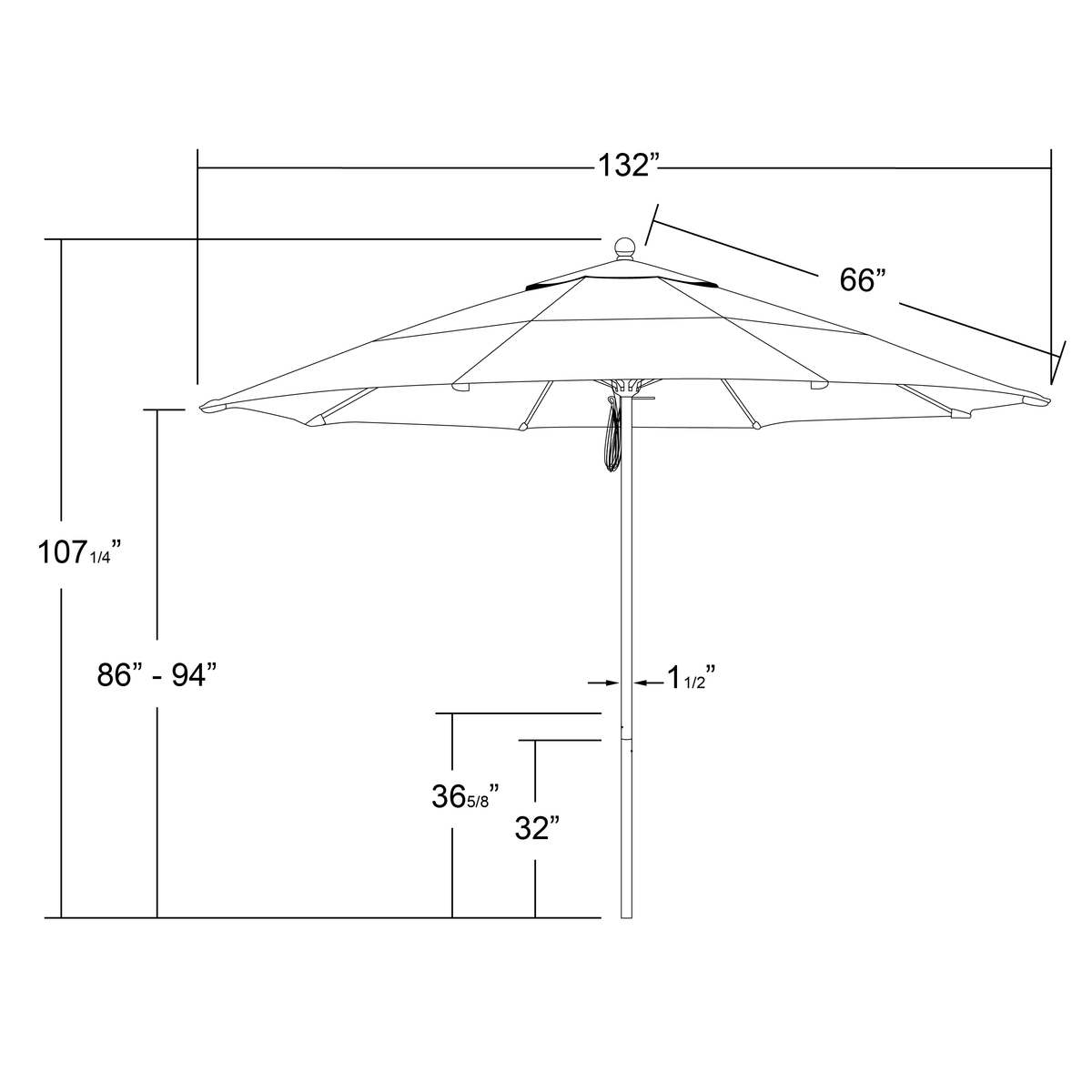11' Fiberglass Market Umbrella with Double Wind Vent G327751