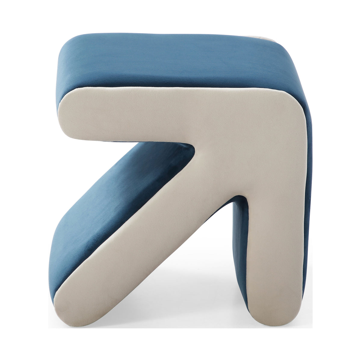 Blue+Beige Velvet Ottoman Footstool B46311