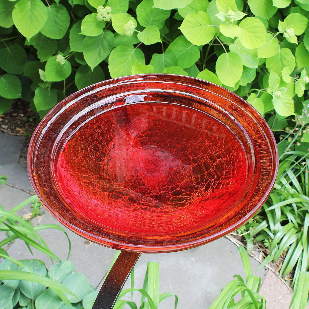 Red Crackle Birdbath with Rail Mount Bracket Z89858