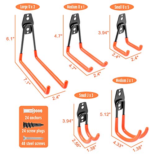 Heavy Duty Steel Garage Storage Hooks with Anti Slip Coating, 12 Pack J9080