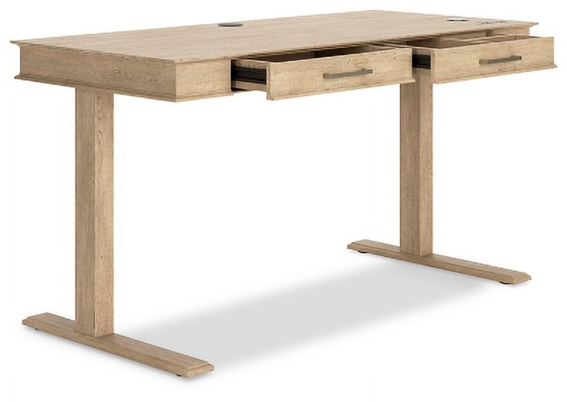 Light Brown Adjustable Height Desk with USB Ports & 2 Drawers T439823