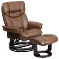 Palimino Leather Recliner and Ottoman with Swiveling Mahogany Wood Base Z472725