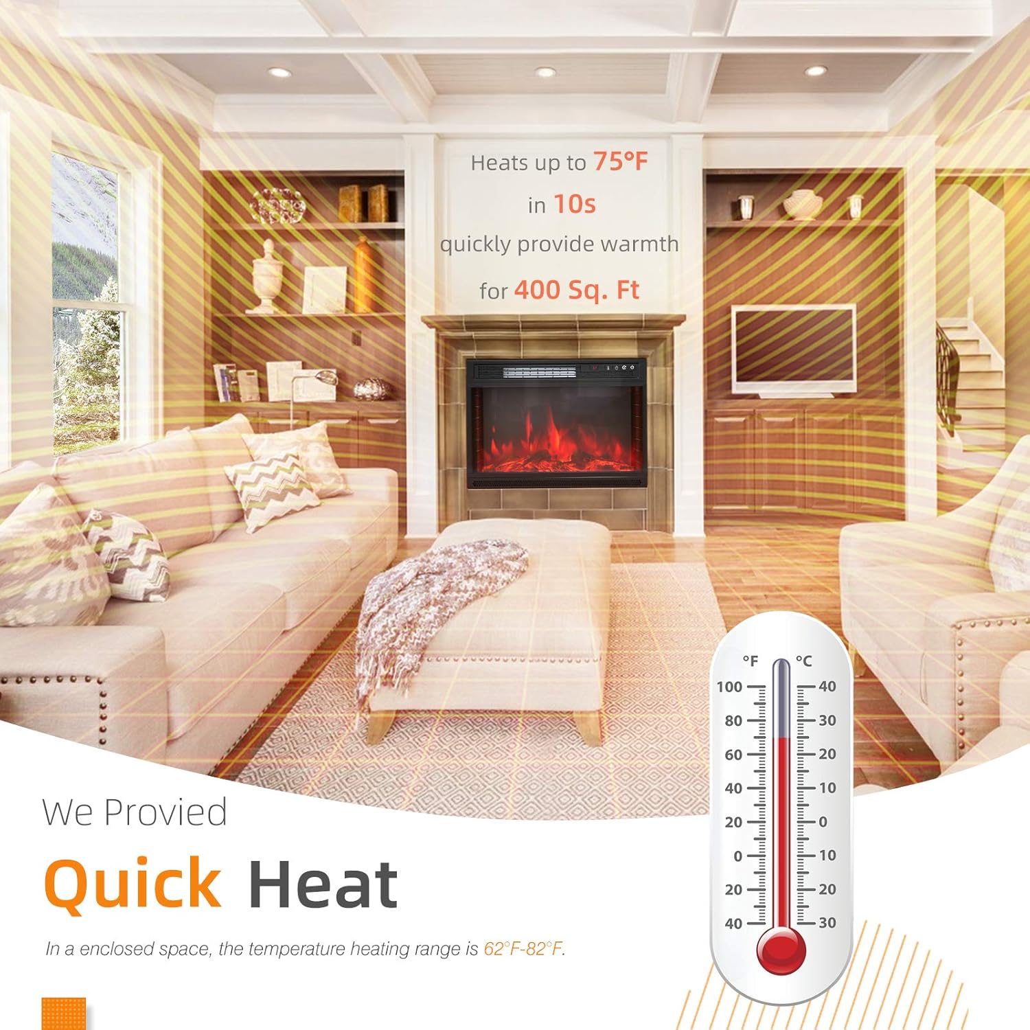 Electric Fireplace Insert with Remote Control 500W/1500W F7343