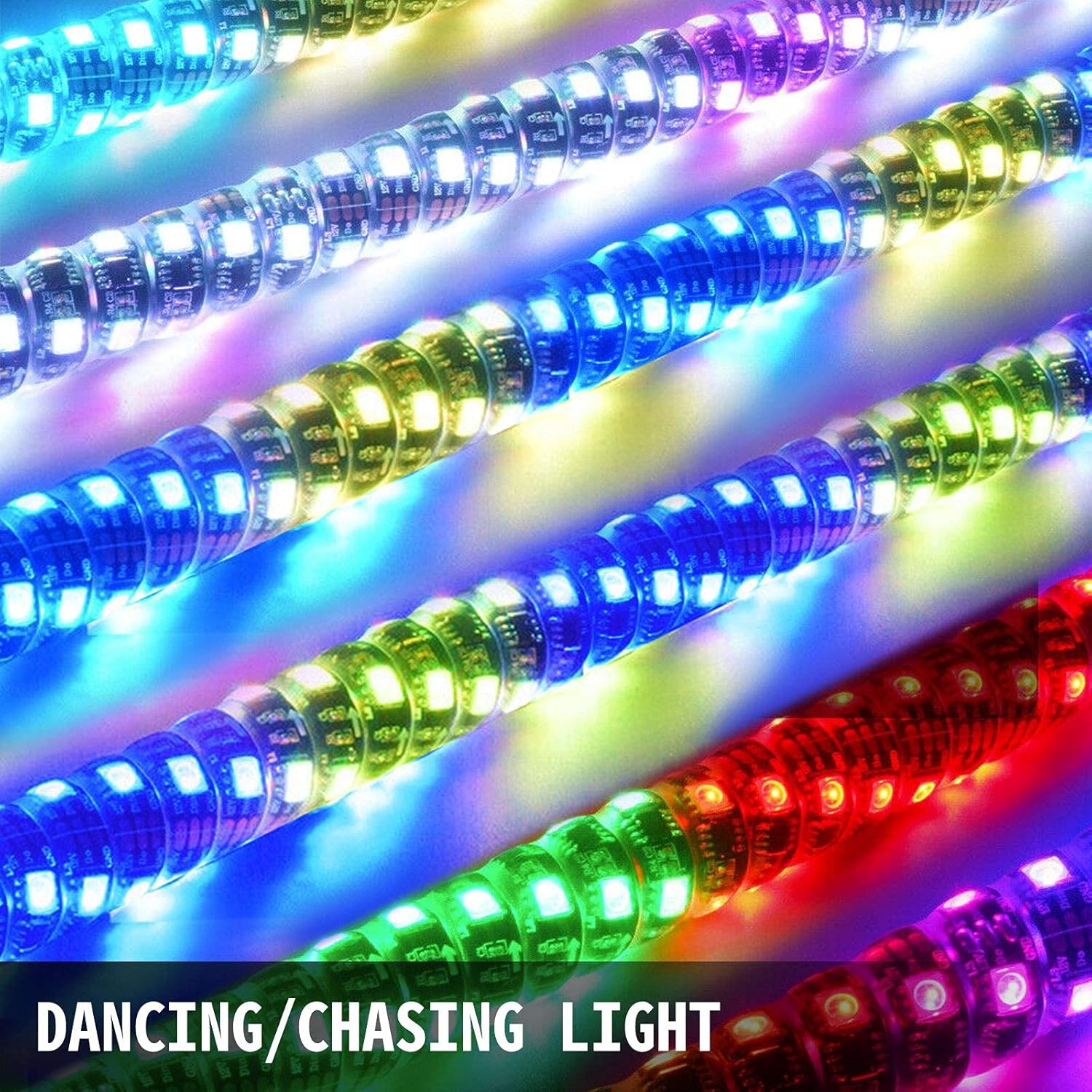 2PC 5FT 360° Spiral LED Whip Lights RGB Color Lighted Whips Antenna Weatherproof RF Wireless Remote R367121