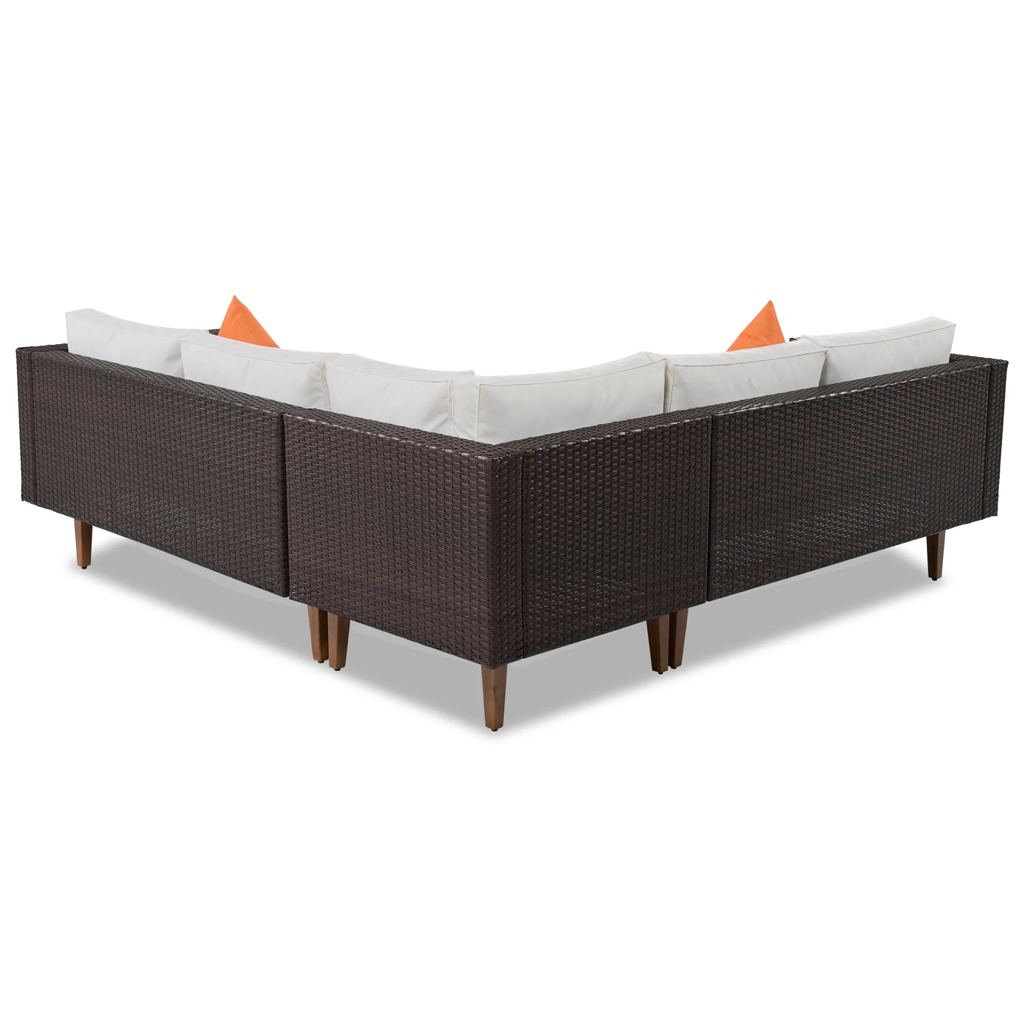Beige Cushions Brown Rattan L-Shape Outdoor Wicker Sofa Set B361