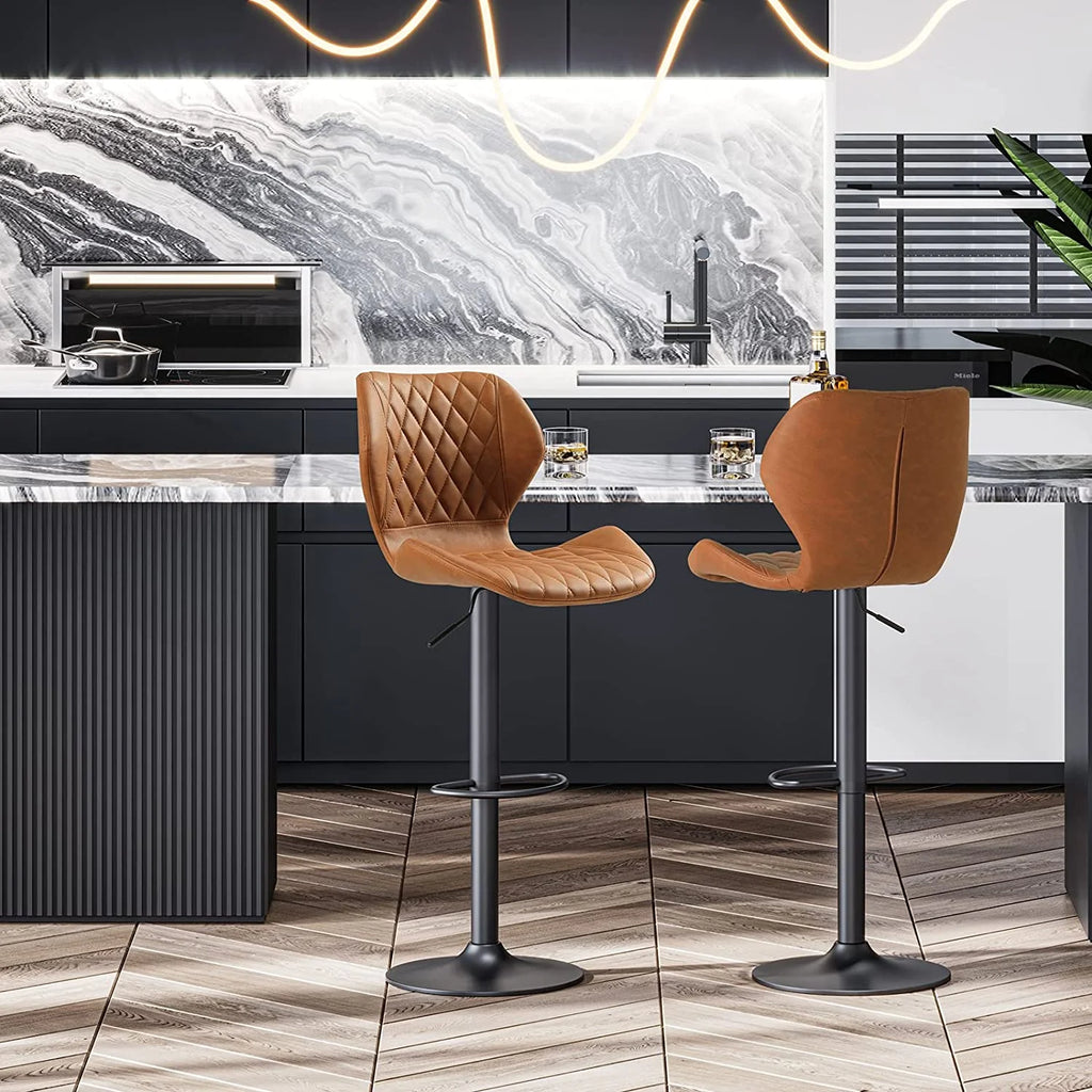 Set of 2 PU Leather Bar Stools Height Adjustable Bar Chairs Brown T631857