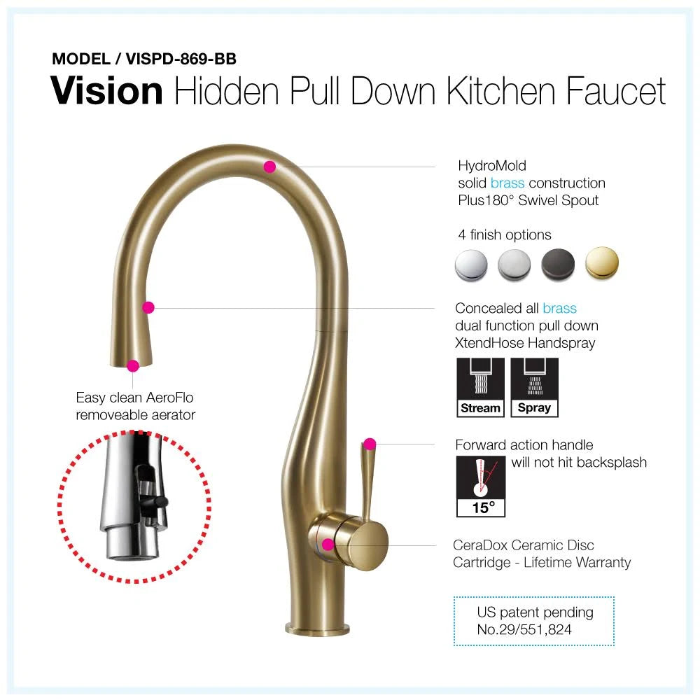 Brushed Brass Hidden Pull Down Kitchen Faucet F837