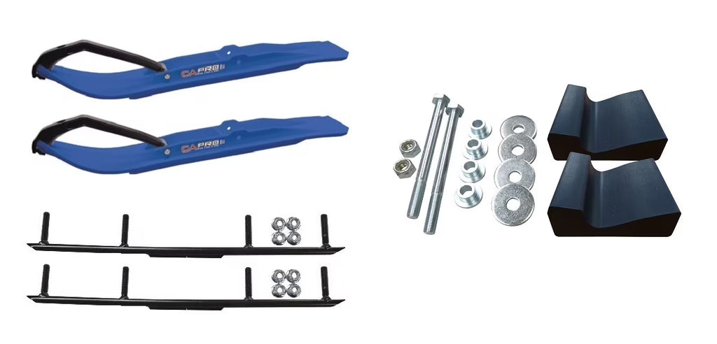 Blue XT Snowmobile Skis with 4" Round Bars Complete Kit A656
