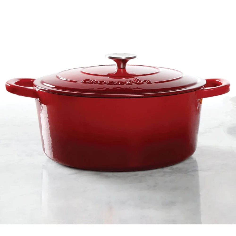 Red Enamel Cast Iron Covered Dutch Oven Slow Cooker Q1088