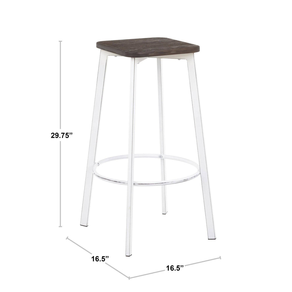 Vintage White Metal and Espresso Bamboo Square Barstool Set of 2 J931