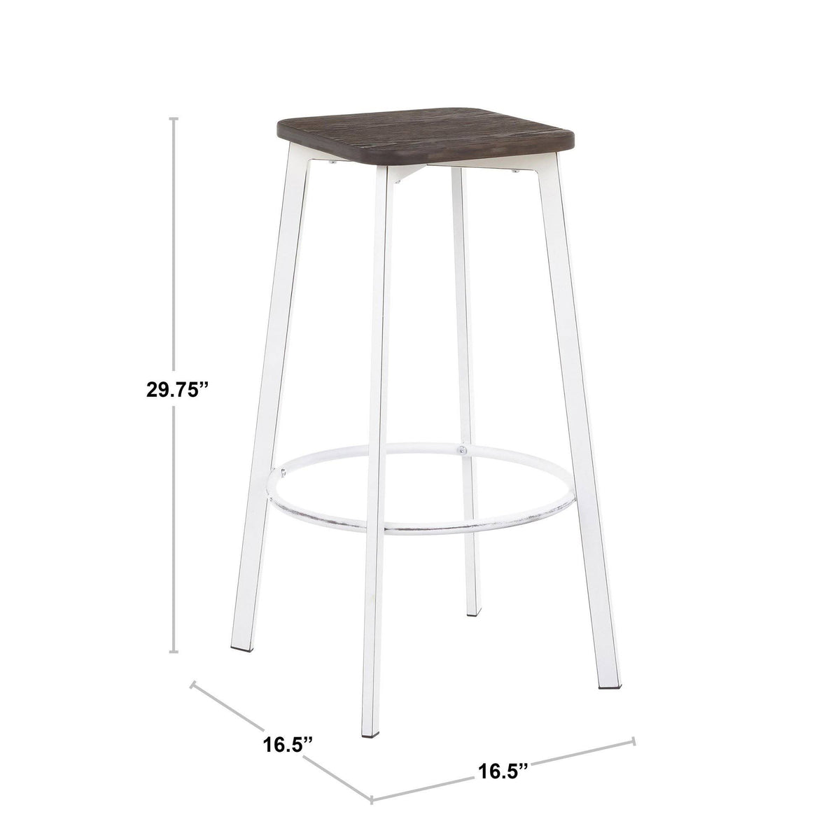 Vintage White Metal and Espresso Bamboo Square Barstool Set of 2 J931