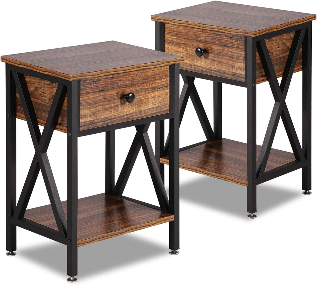 Antique Black Set of 2 End Side Table with Storage Cabinet N20975