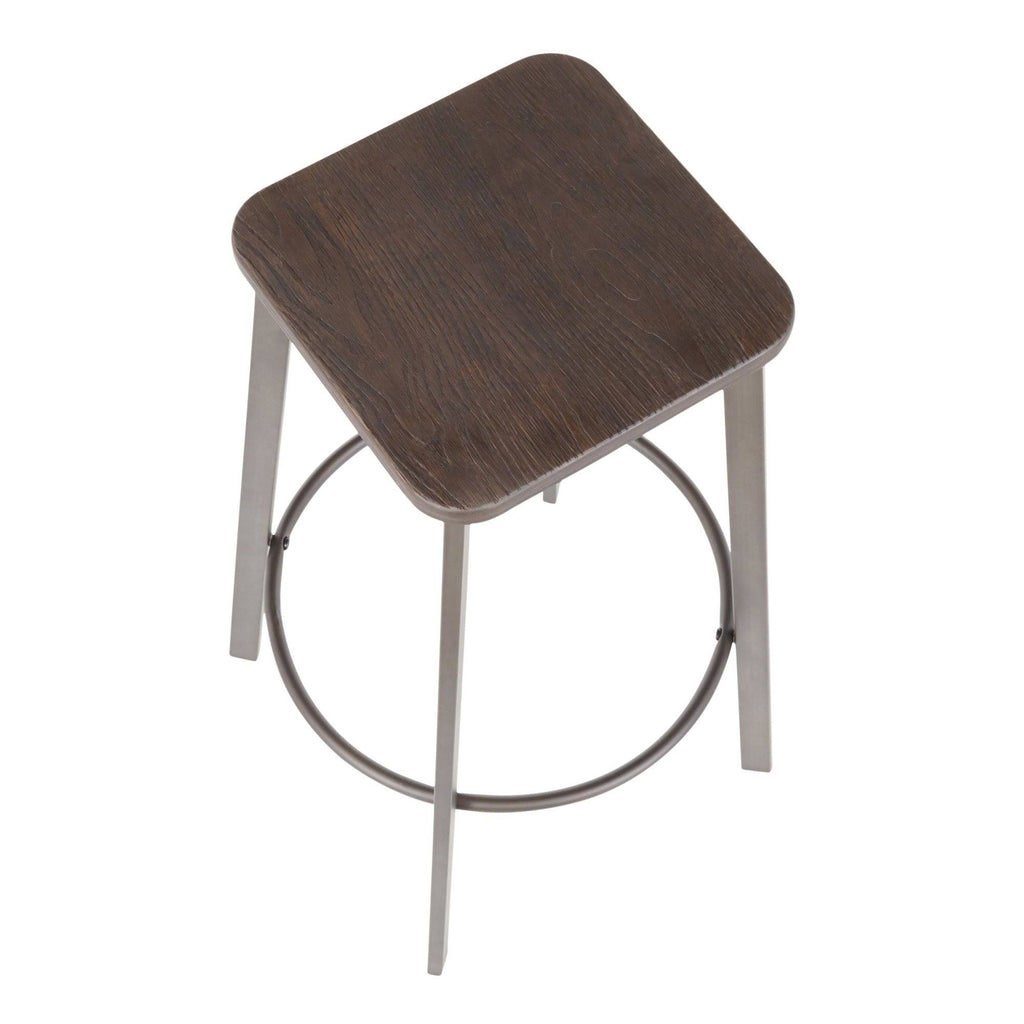 Vintage White Metal and Espresso Bamboo Square Barstool Set of 2 J931