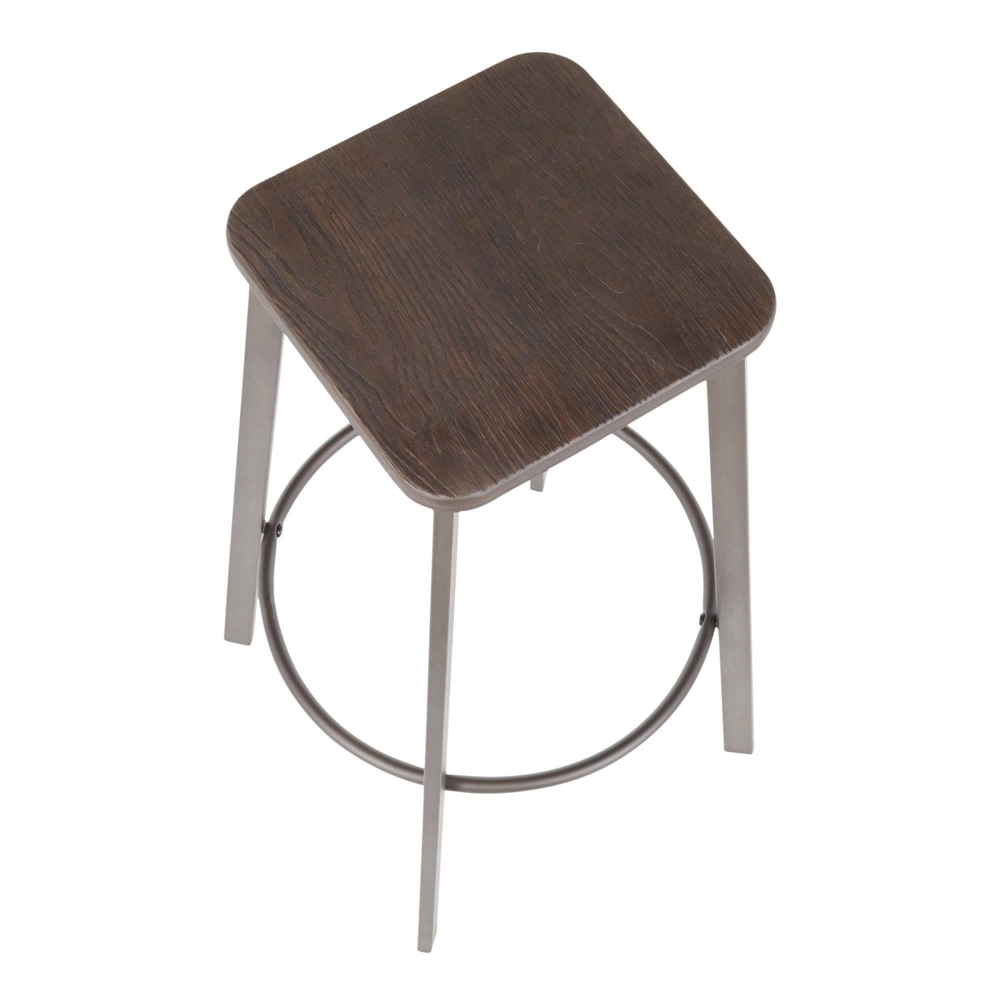 Vintage White Metal and Espresso Bamboo Square Barstool Set of 2 J931