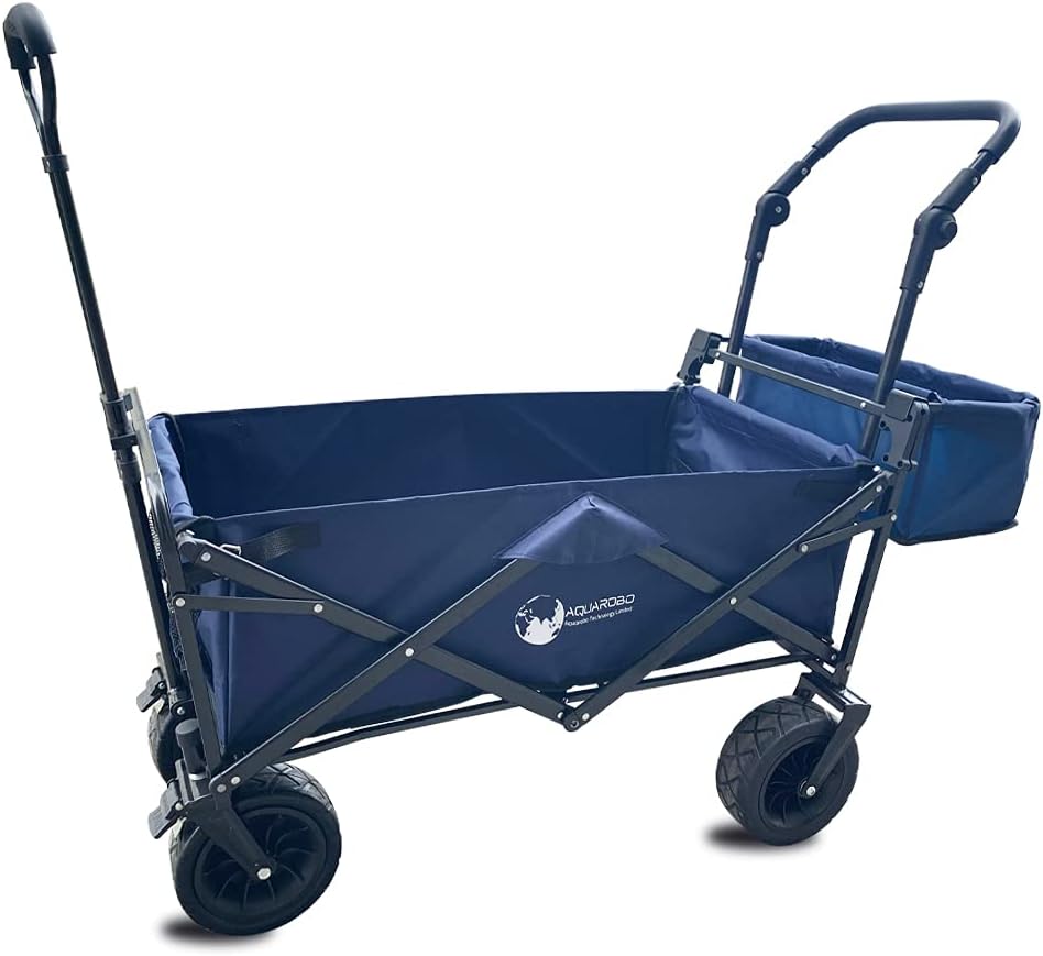 Blue Heavy Duty Collapsible Wagon with Adjustable Push Handle and Brake H87684