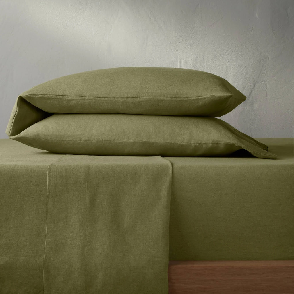 California King 100% Washed Hemp Solid Sheet Set Moss Green V499