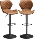 Set of 2 PU Leather Bar Stools Height Adjustable Bar Chairs Brown T631857