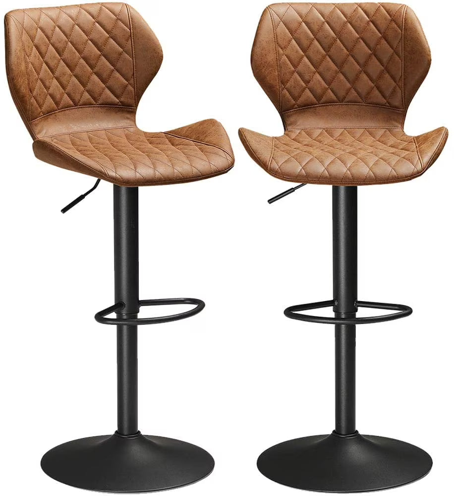 Set of 2 PU Leather Bar Stools Height Adjustable Bar Chairs Brown T631857