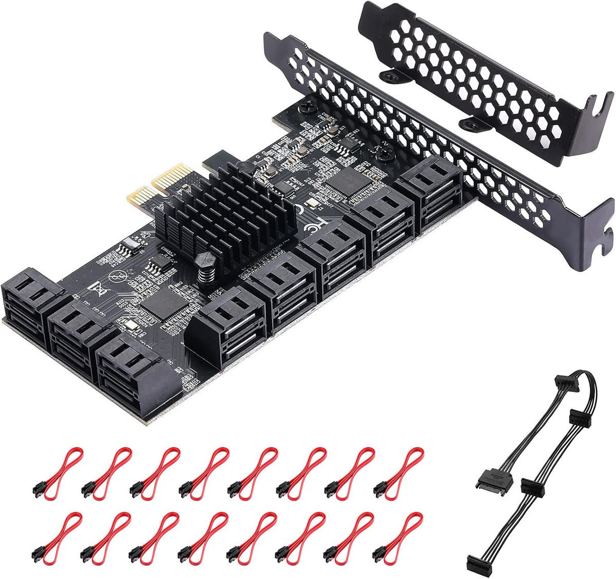 PCIe 6 SATA 4X Card with 6 SATA Cables and Low Profile Bracket E128269