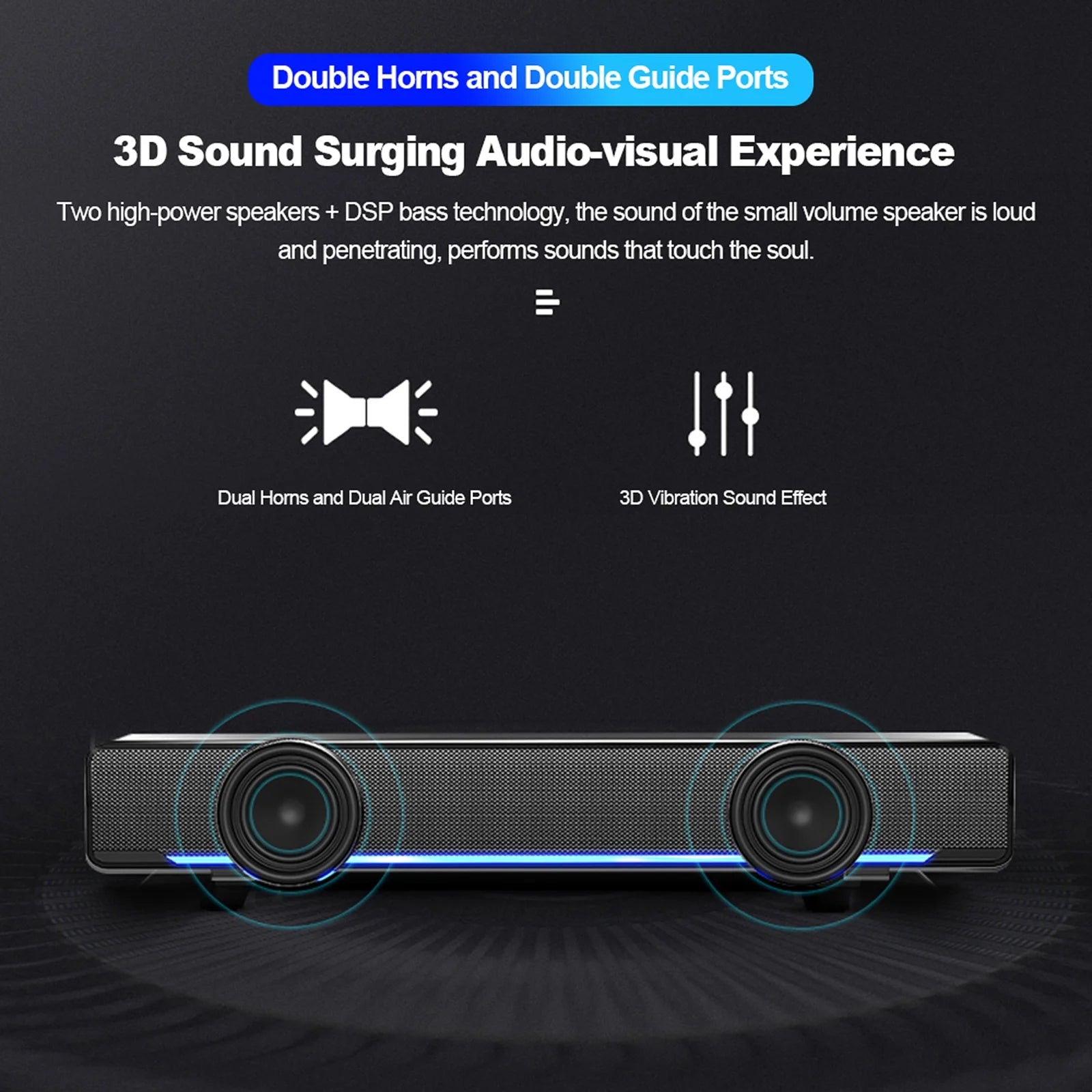 USB Wired Computer Speaker Bar Stereo Subwoofer with 3.5mm Audio Input E6484