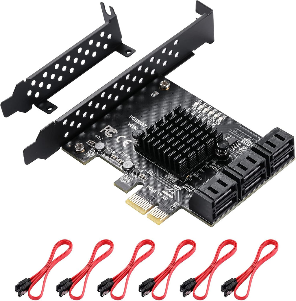 PCIe 6 SATA 4X Card with 6 SATA Cables and Low Profile Bracket E128269