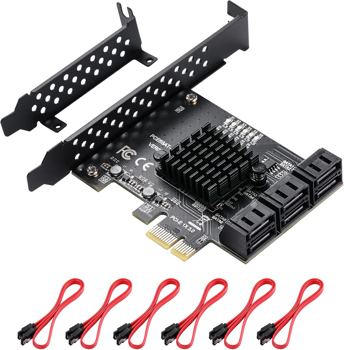 PCIe 6 SATA 4X Card with 6 SATA Cables and Low Profile Bracket E128269