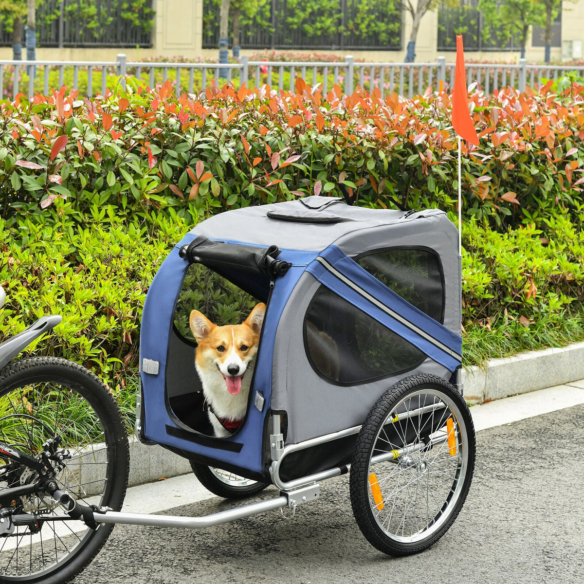 Bike Trailer & Wagon Jogger for Dogs and Pets with 3 Entrances Large Wheels & Mesh Screen O793096