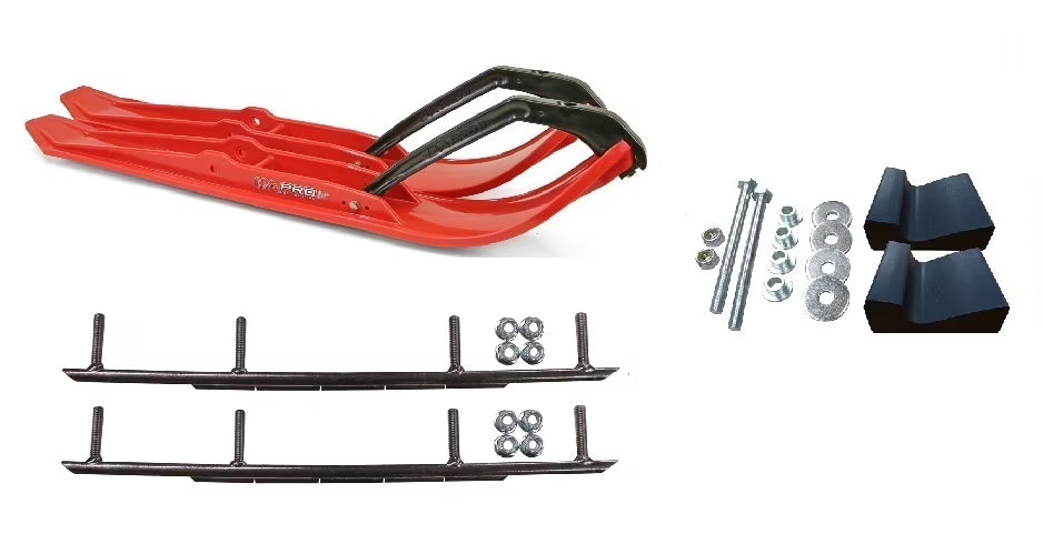 Red XPT Snowmobile Skis with 10" Round Bars Complete Kit H28507