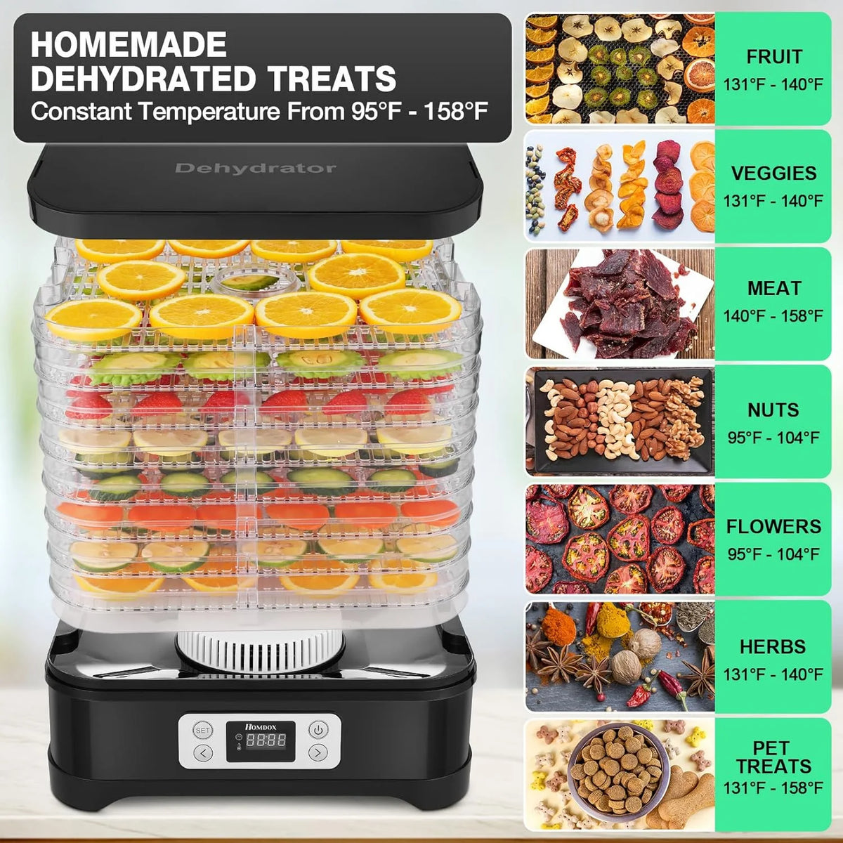 400W 8 Trays Food Dehydrator with Digital Timer and Temperature Control Y71829
