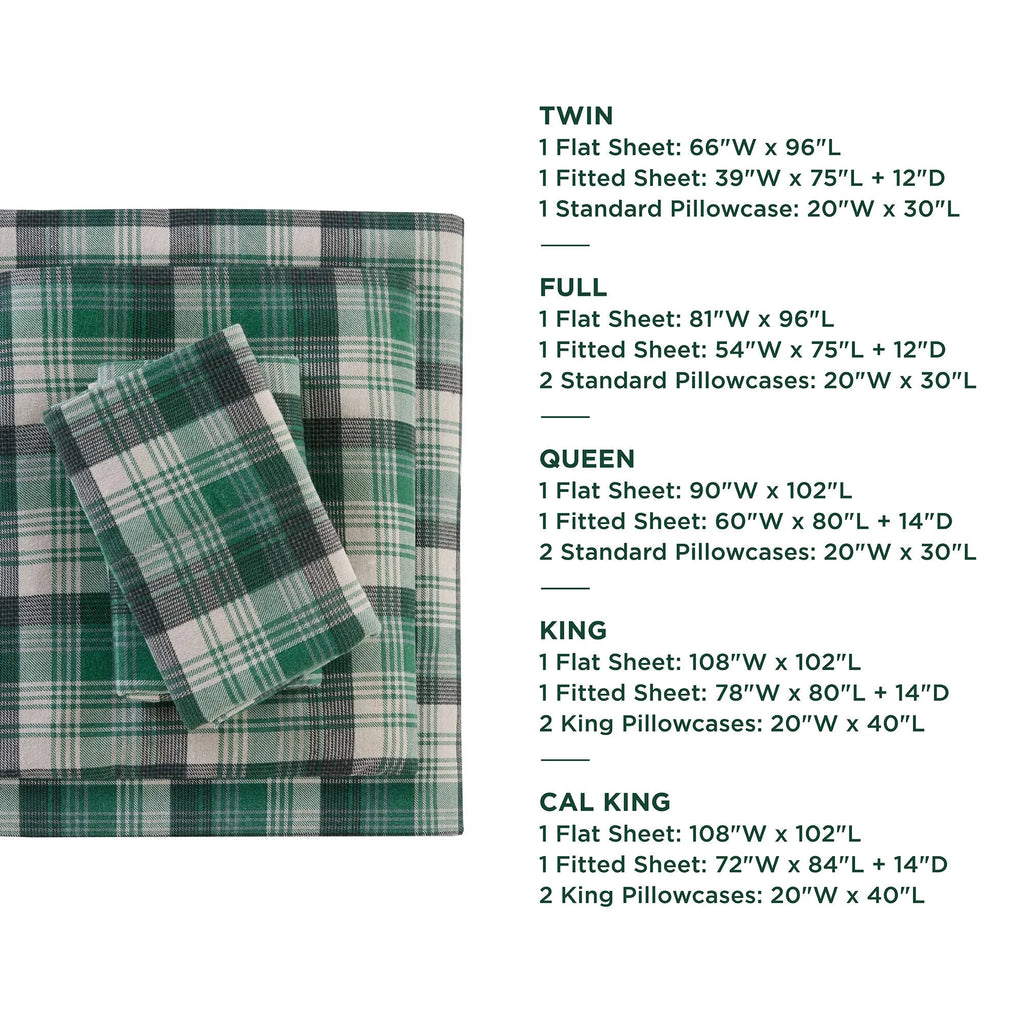 Green Plaid 4 PCS Cal King Sheet Set W674502