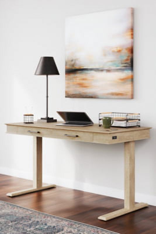 Light Brown Adjustable Height Desk with USB Ports & 2 Drawers T439823