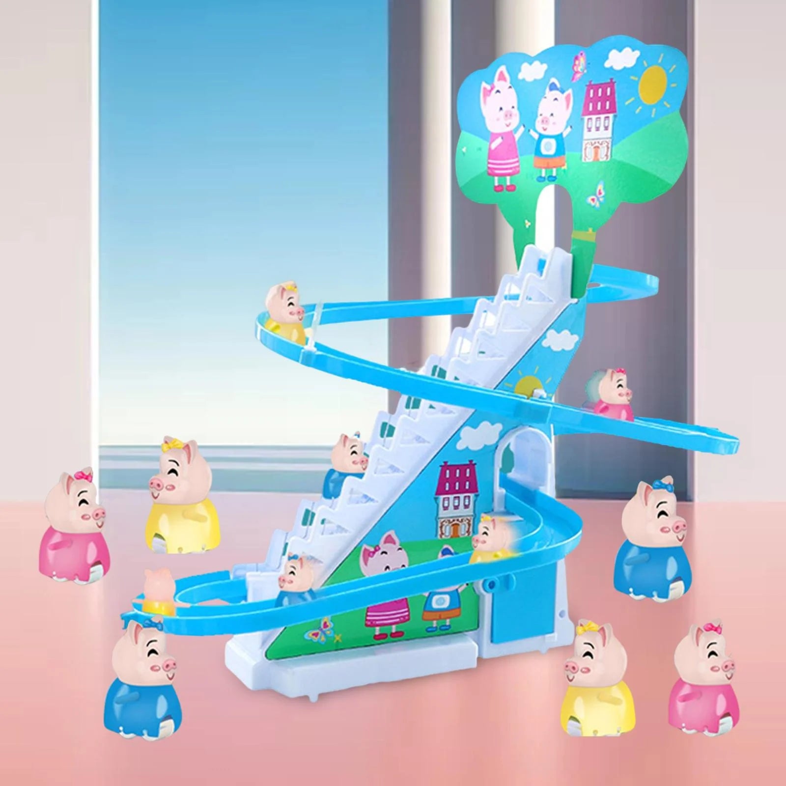 6 Pigs Electric Pig Climbing Stair Toy with LED Lights M192