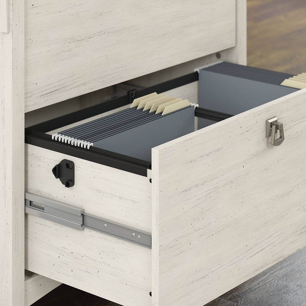 White L-Shaped Desk with Hutch and Lateral File Cabinet R877051