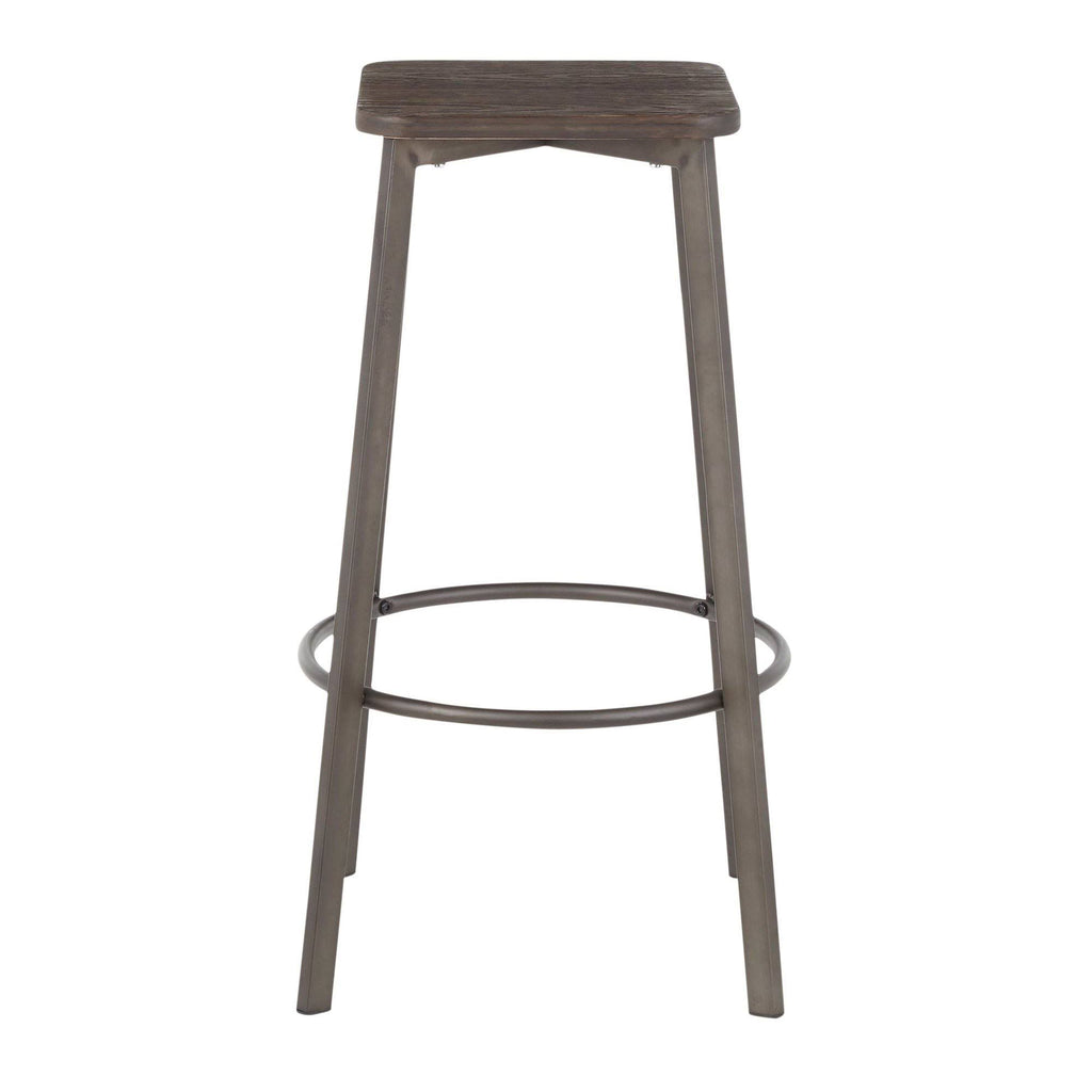 Vintage White Metal and Espresso Bamboo Square Barstool Set of 2 J931