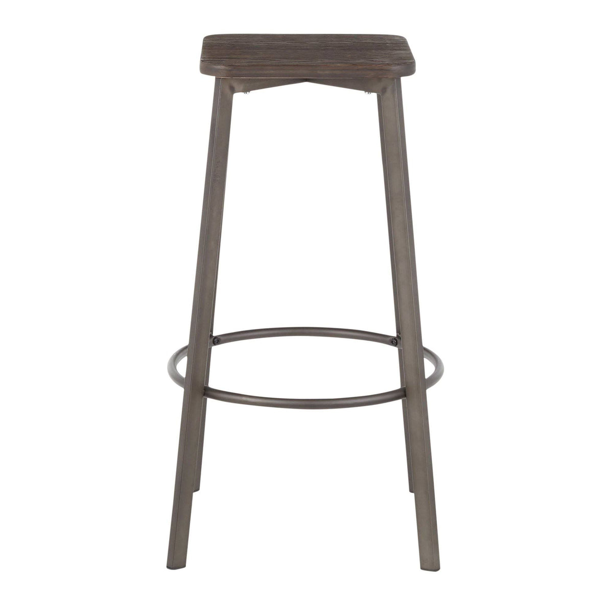 Vintage White Metal and Espresso Bamboo Square Barstool Set of 2 J931
