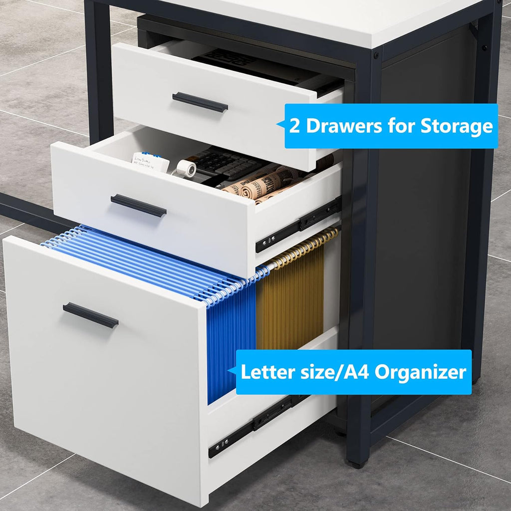 L-Shaped Computer Desk with File Cabinet, 3 Drawer Mobile Filing Cabinet W335